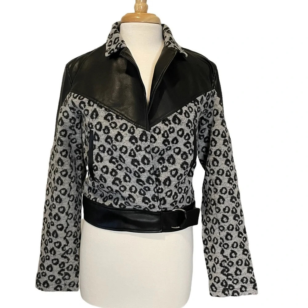 VIGOSS Black Gray Leopard Print Wool Jacket Size Small